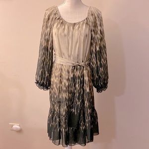 JBS LTD women’s off shoulder sheer nimal print midi cover up dress balloon slv